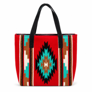 Red Southwestern Woven Tote Bag with Geometric Aztec Pattern