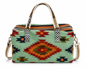 Mint Tribal Geometric Pattern Weekender Duffel Travel Bag