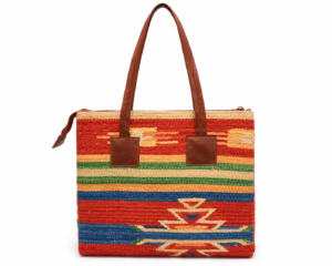 Southwestern Striped Woven Tote Bag with Tribal Pattern