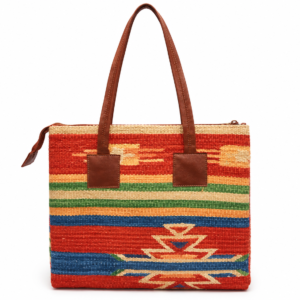 Southwestern Striped Woven Tote Bag with Tribal Pattern
