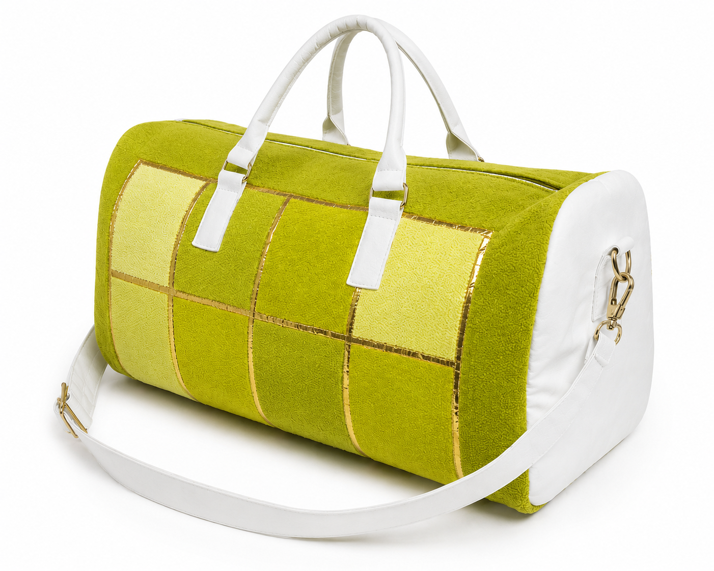 Lime Green Metallic Panel Weekender Duffel Travel Bag - Image 3