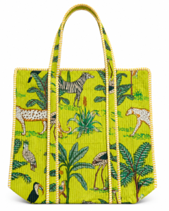 Tropical Safari Print Quilted Tote Bag with Jungle Wildlife Design