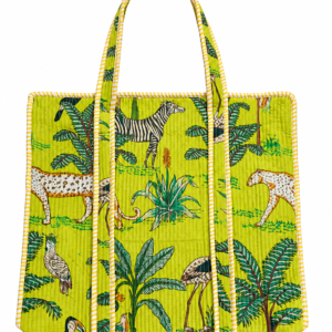 Tropical Safari Print Quilted Tote Bag with Jungle Wildlife Design