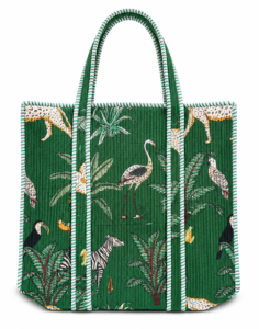 Emerald Jungle Wildlife Quilted Tote Bag with Safari Print