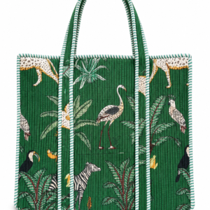Emerald Jungle Wildlife Quilted Tote Bag with Safari Print