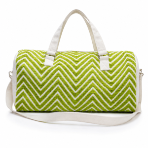 Lime Green Chevron Weekender Duffel Bag with Shoulder Strap