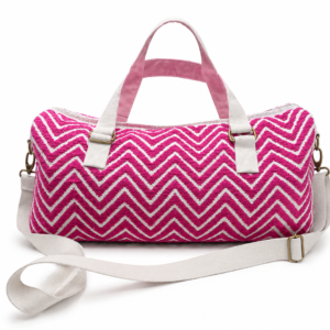 Pink Chevron Pattern Weekender Duffel Bag with Shoulder Strap