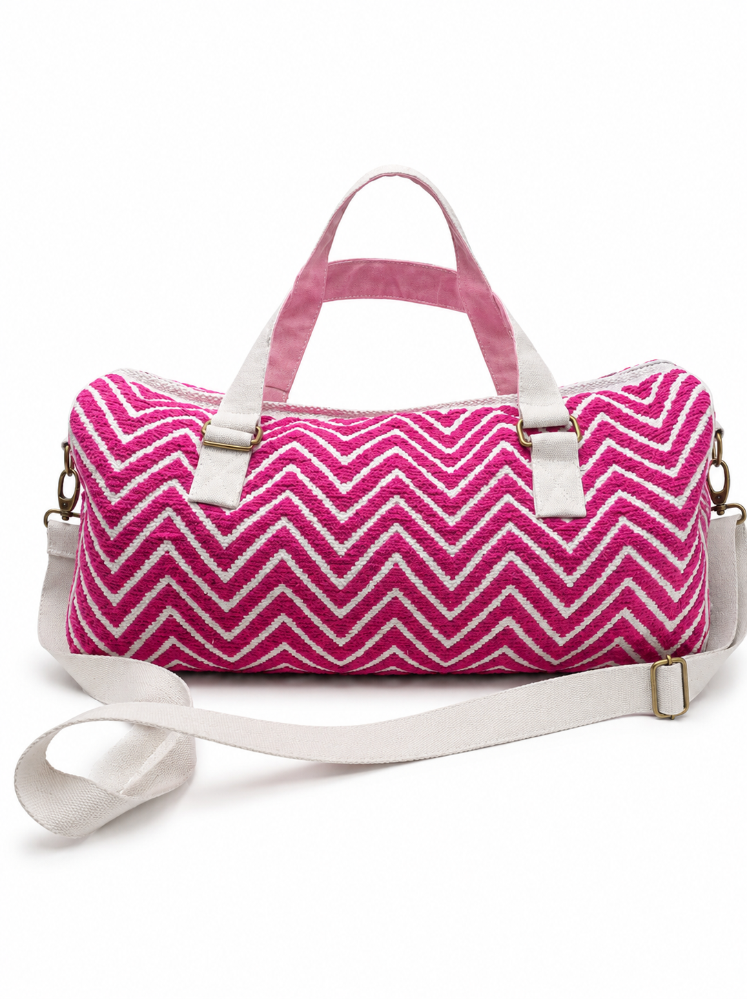 Pink Chevron Pattern Weekender Duffel Bag with Shoulder Strap