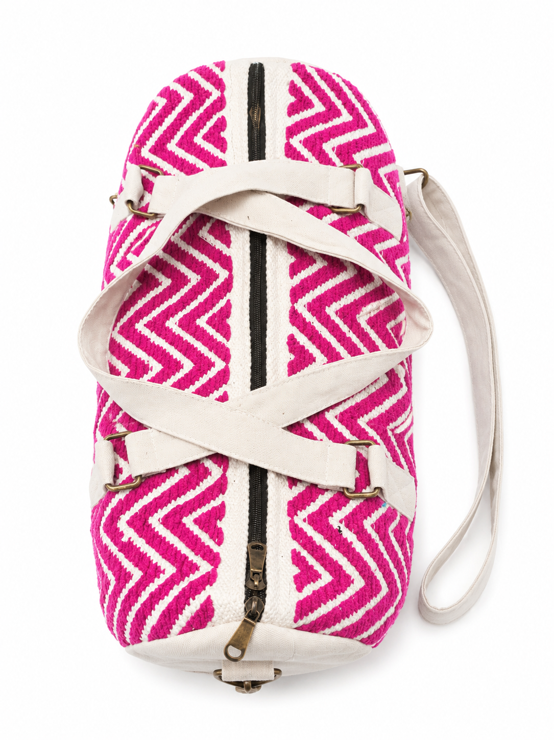Pink Chevron Pattern Weekender Duffel Bag with Shoulder Strap - Image 3