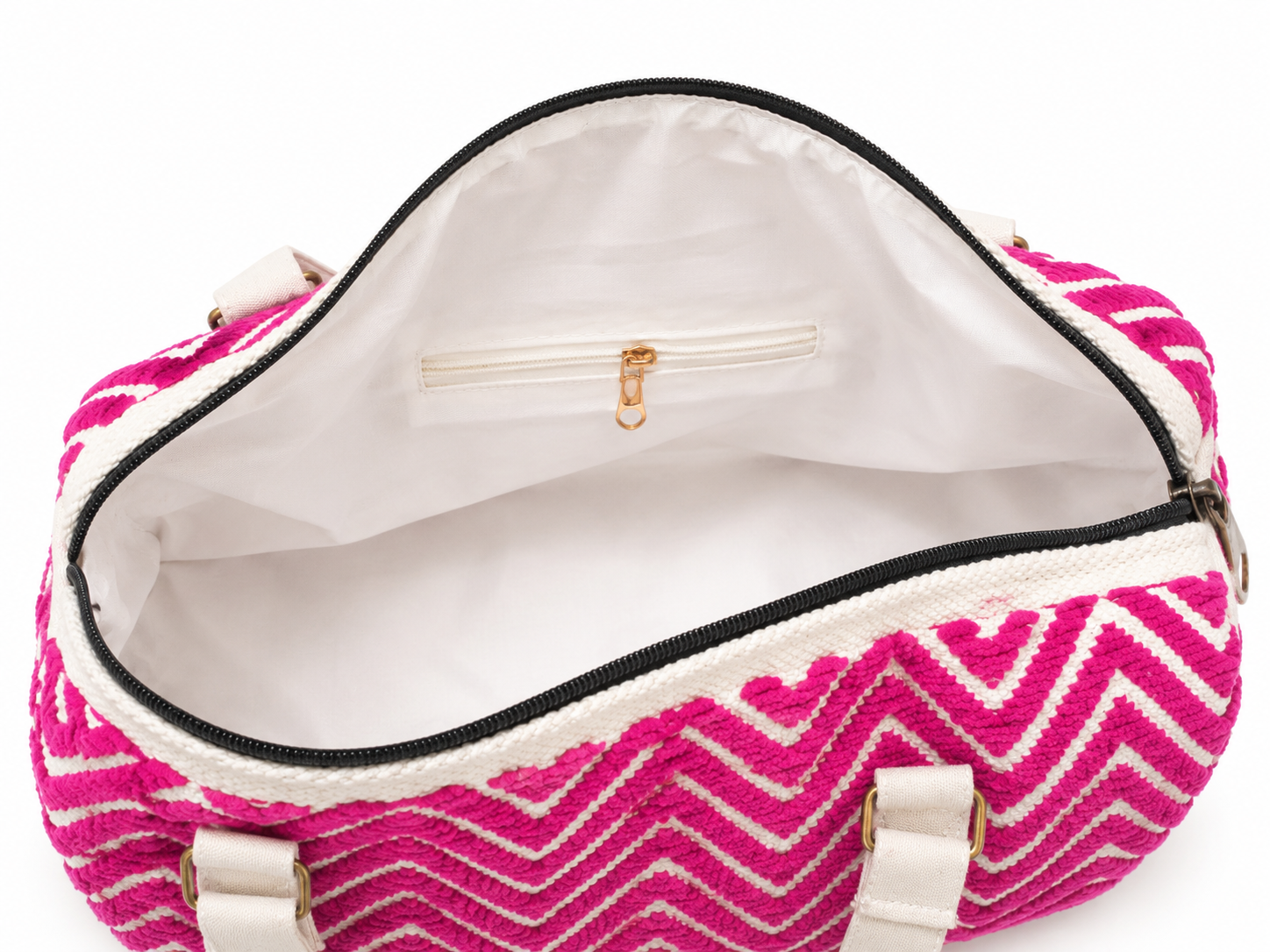 Pink Chevron Pattern Weekender Duffel Bag with Shoulder Strap - Image 4