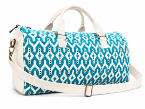 Turquoise Geometric Pattern Weekender Duffel Bag with Strap
