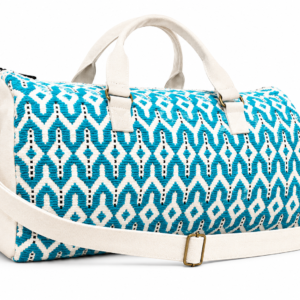 Turquoise Geometric Pattern Weekender Duffel Bag with Strap