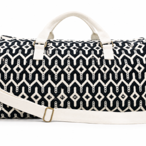 Black and White Geometric Weekender Duffel Bag with Strap