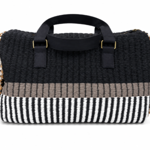 Modern Monochrome Cotton Weekender Duffel Bag with Stripe Design