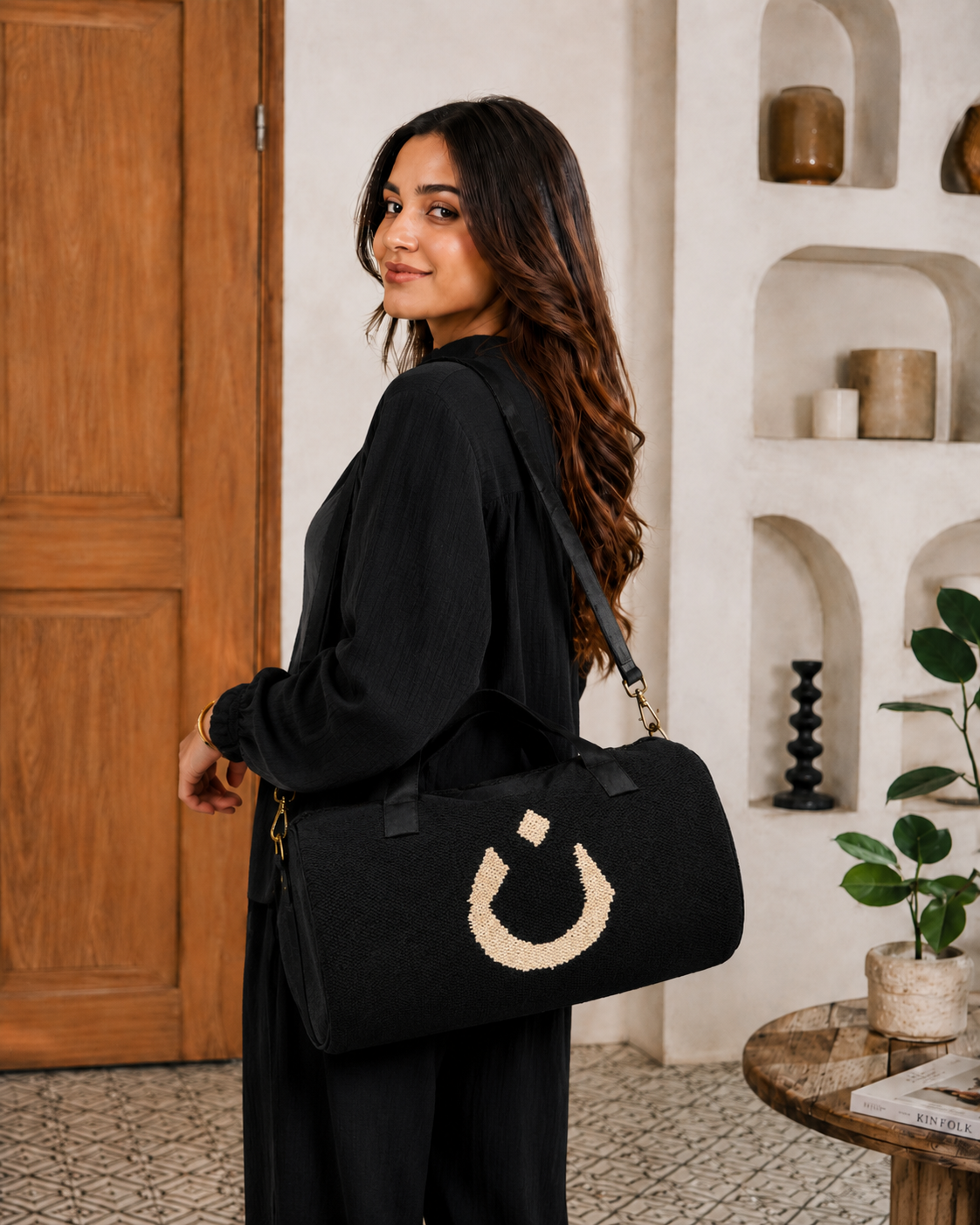 Midnight Nun Symbol Travel Duffel Bag with Shoulder Strap - Image 4